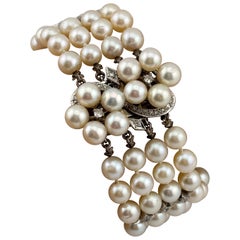 Pulsera de Diamantes y Perlas de Oro Blanco de 14k