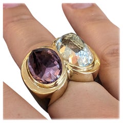 Large Aquamarine and Amethyst Statement Ring in 18k Yellow Gold