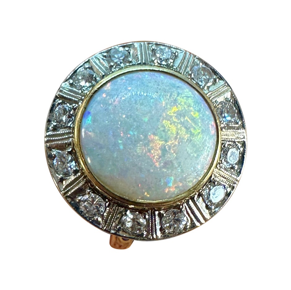 4 Quilates Ópalo Antiguo Corte Mina Anillo de Diamantes 14 Kilates Oro Cóctel Art Decó Victoriano