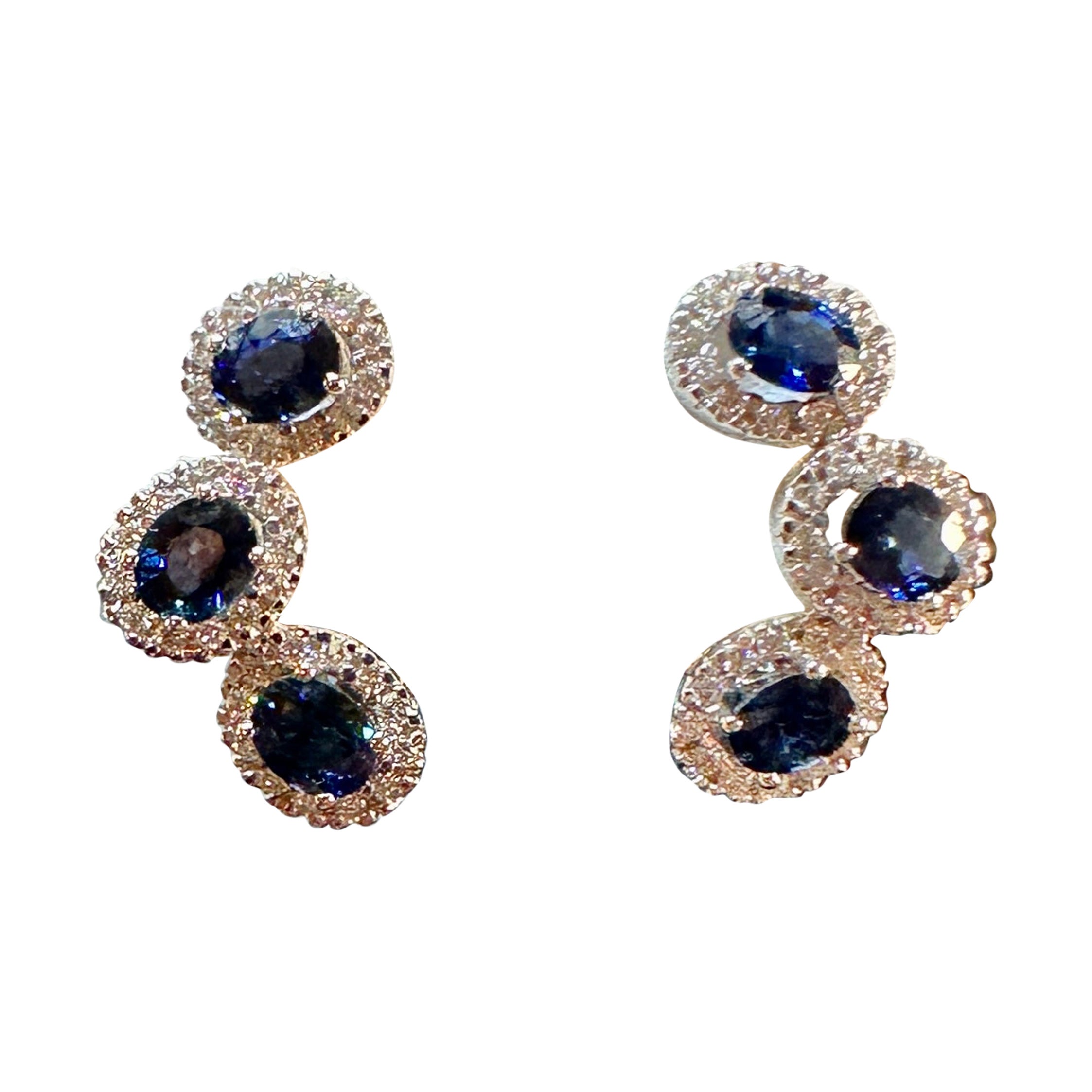 Sapphire 78 Natural Diamond Halo Earrings 18 Karat White Gold Gem Quality en venta