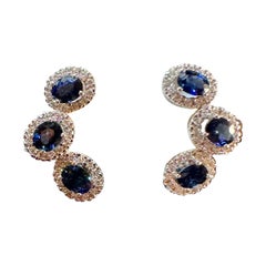 Vintage Sapphire 78 Natural Diamond Halo Earrings 18 Karat White Gold Gem Quality