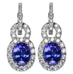Pendientes de oro con gota de diamante tanzanita azul de 6,50 quilates Estate Fine Jewelry