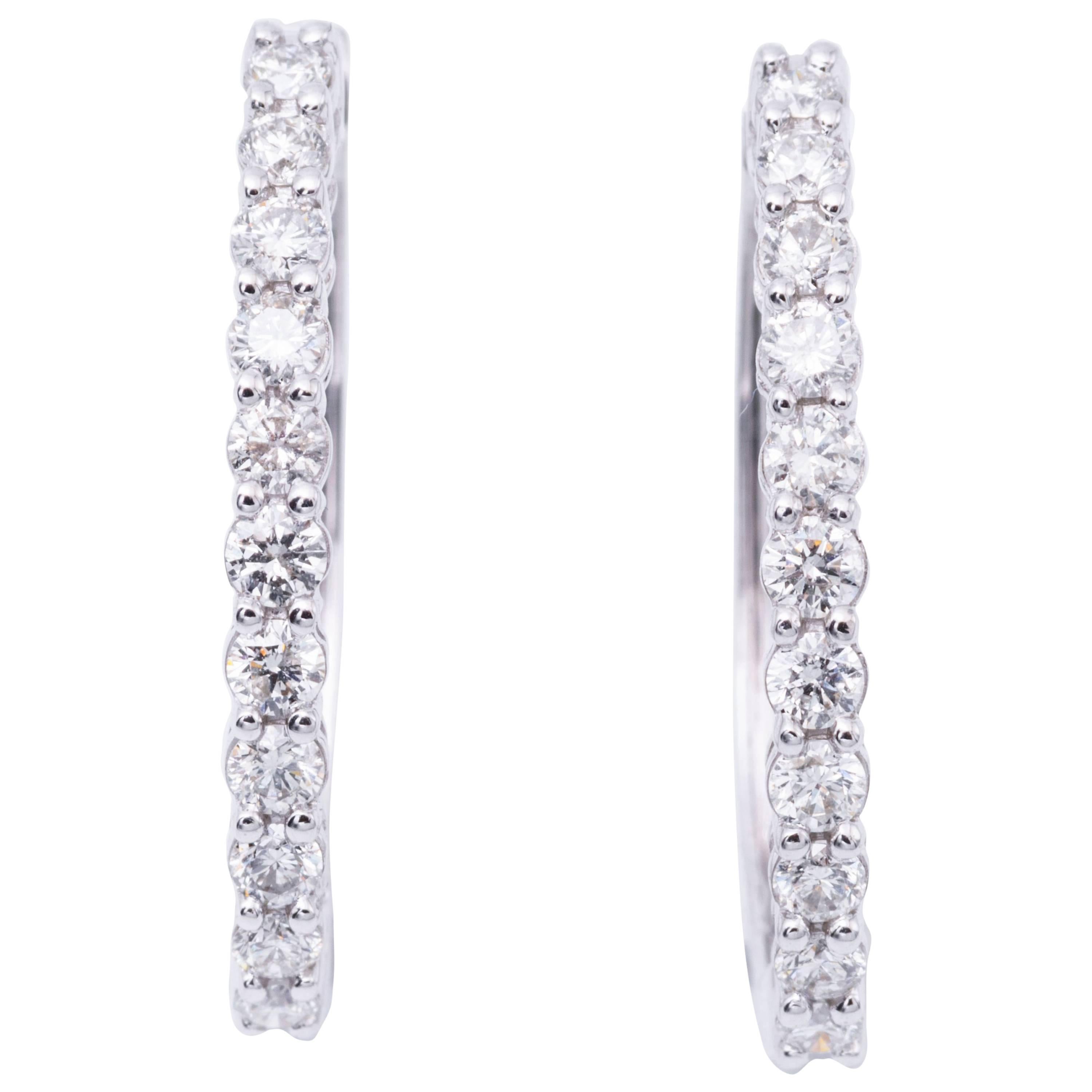 1.00 Carats Diamonds White Gold Hoop Earrings 