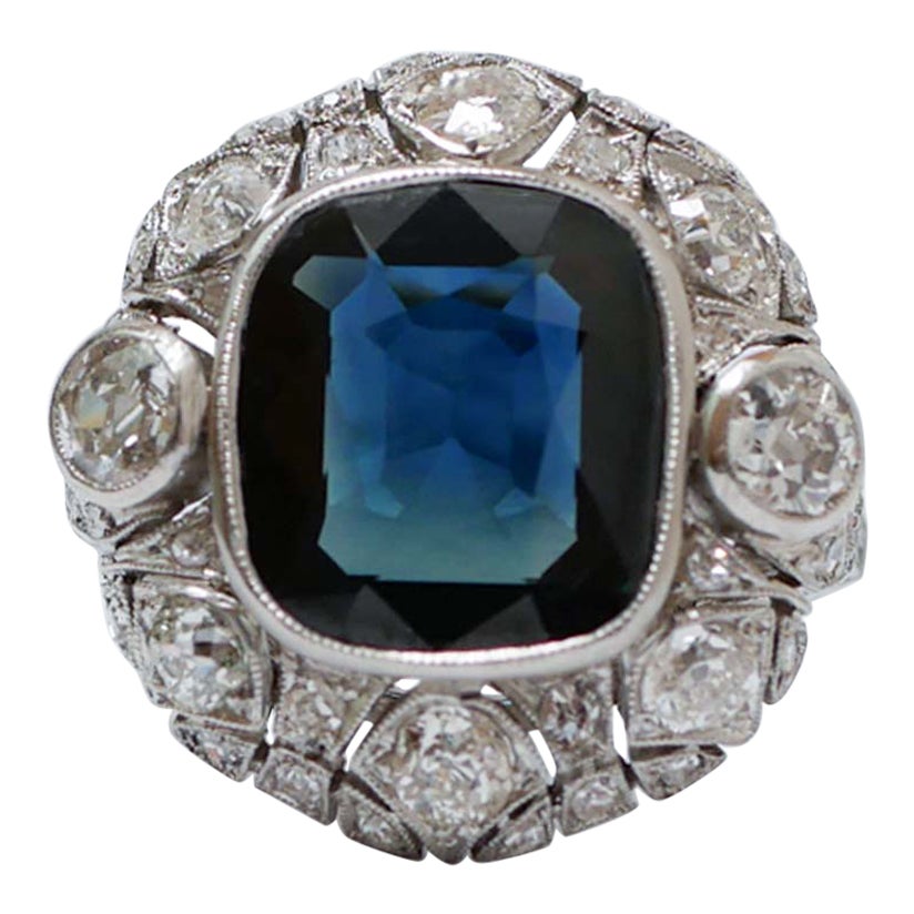5.04 Ct Certified Sapphire, Diamonds, Platinum  Ring