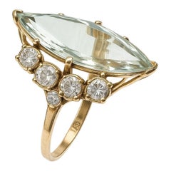 Anello con acquamarina naturale e diamante da 3,60 carati, taglio marquise, oro 14K, certificato IGE