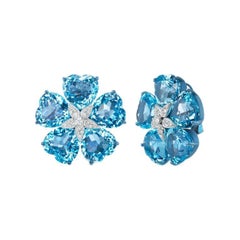 Michael Kanners Heart Shape Blue Topaz Diamond and Titanium Earrings