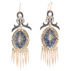 Diamonds Enamel 14 Karat Yellow Gold Drop Earrings