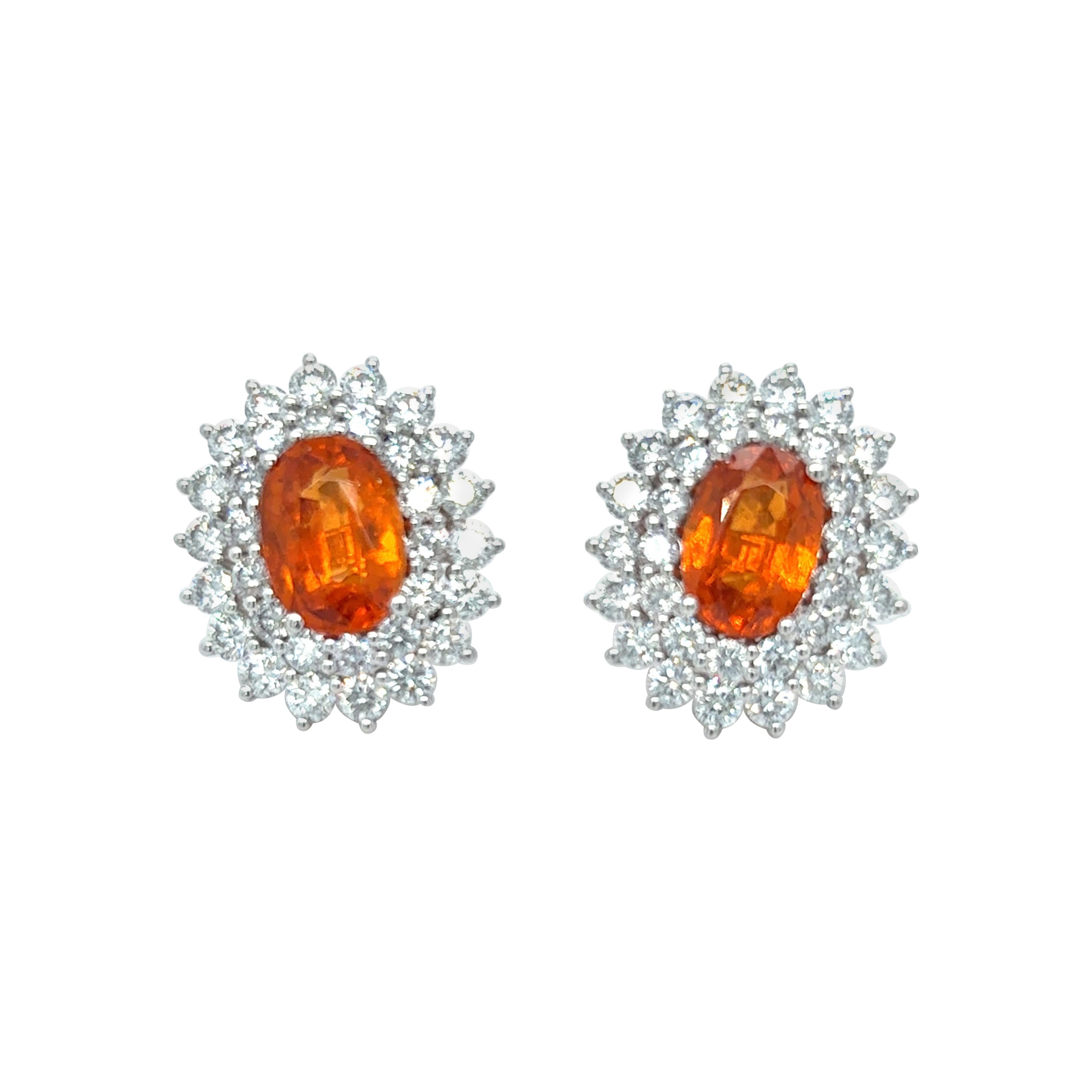 6.15 Carat Spessartite Diamond Platinum Stud Earrings For Sale