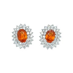 Boucles d'oreilles en platine avec diamant spessartite de 6,15 carats