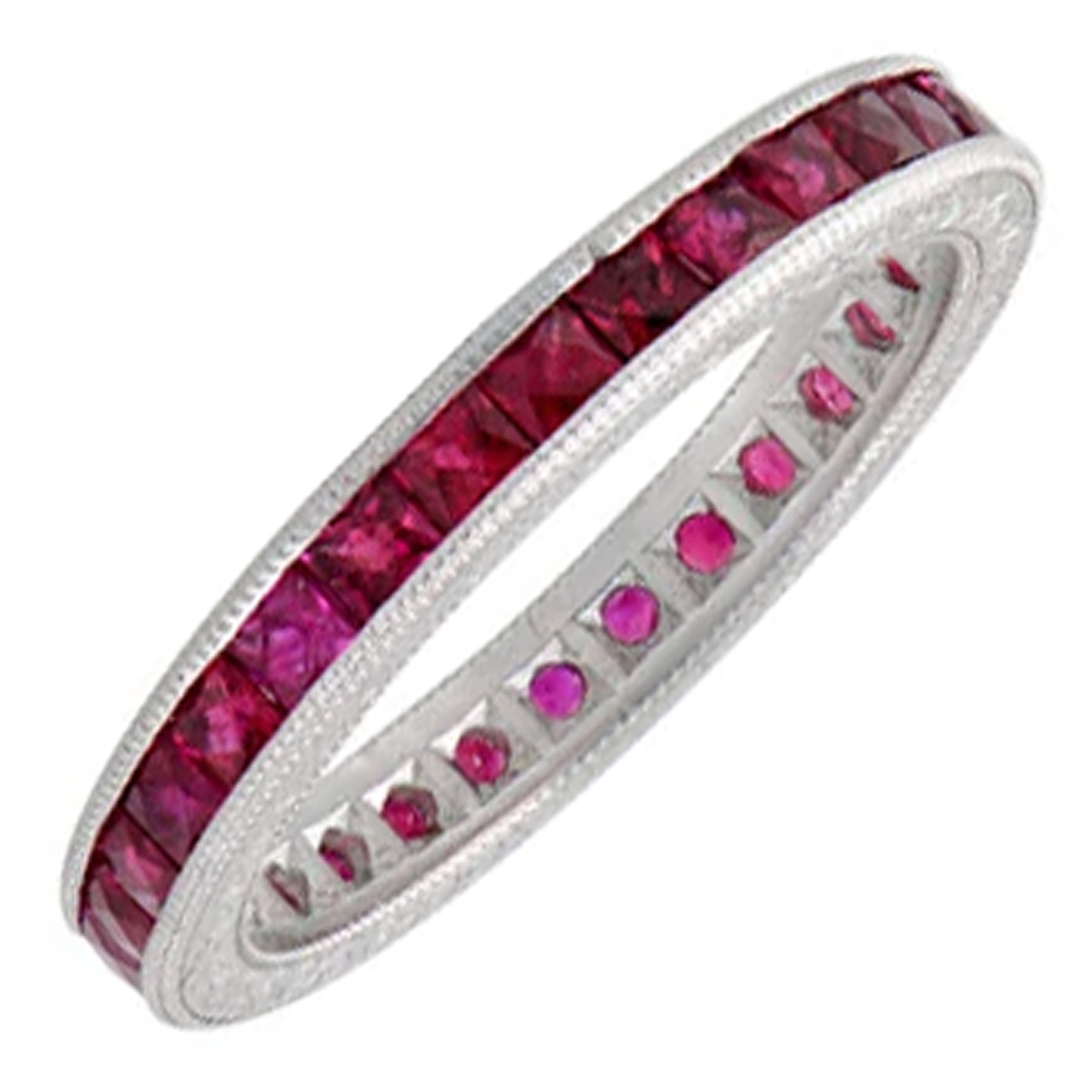 2.00ct Square-Cut Burmese Ruby Band, Platinum For Sale at 1stDibs
