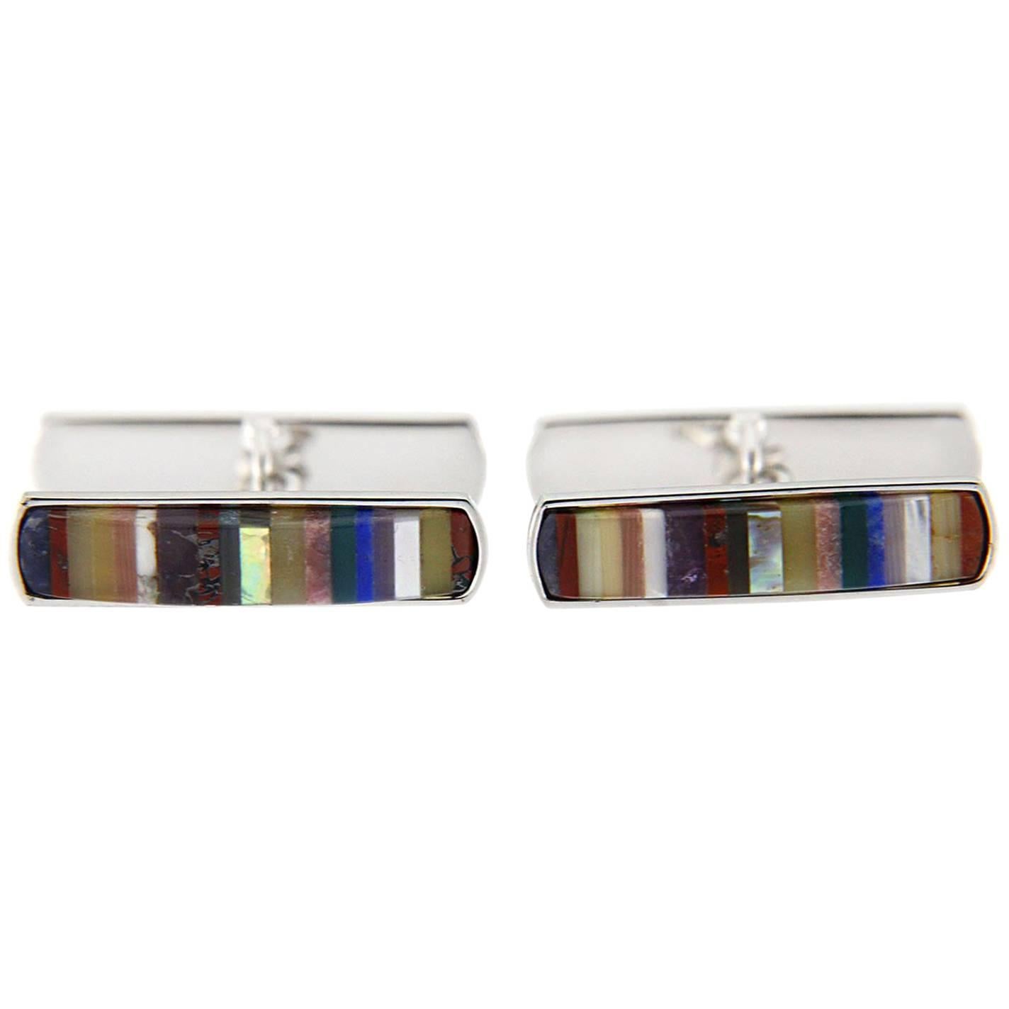 Jona Semi Precious Stone and Mother-of-Pearl Sterling Silver Cufflinks
