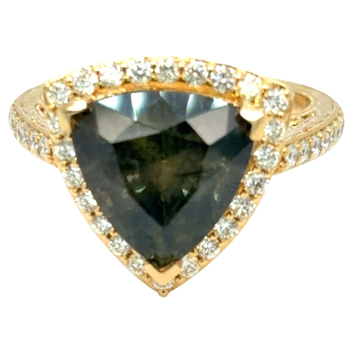 GIA Certified 5.89 Carat Triangular Cut No Heat Green Sapphire Diamond Ring