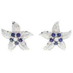 Orecchini a stella con diamante e zaffiro blu taglio baguette