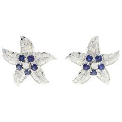 Luise Baguette Cut Diamond Blue Sapphire Star Earrings 12