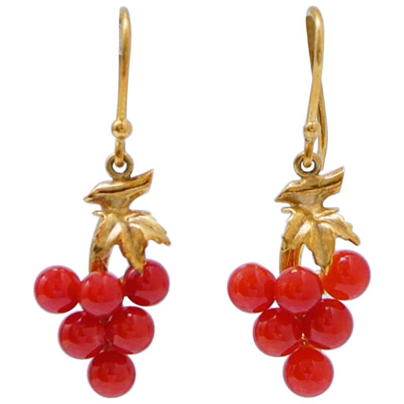 Coral, 18 Karat Yellow Gold Earrings.