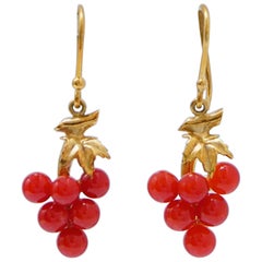 Coral, 18 Karat Yellow Gold Earrings.