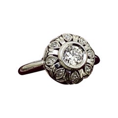 Art-Deco c1930's 18K White Gold & 0.35ct Old-European Cut Diamond Cluster Ring