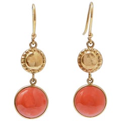 Coral, 18 Karat Yellow Gold Earrings.
