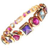Pulsera fina de rubelita multicolor Aguamarina Amatista Piedras preciosas Oro de 18 quilates