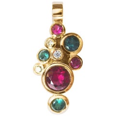 Fine Rubelite Tourmaline Diamond 18k Gold Pendant