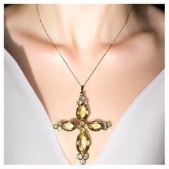 Important Mid 19th Century Large Cross with Fine Fancy-Cut Citrine in Gold, 1840