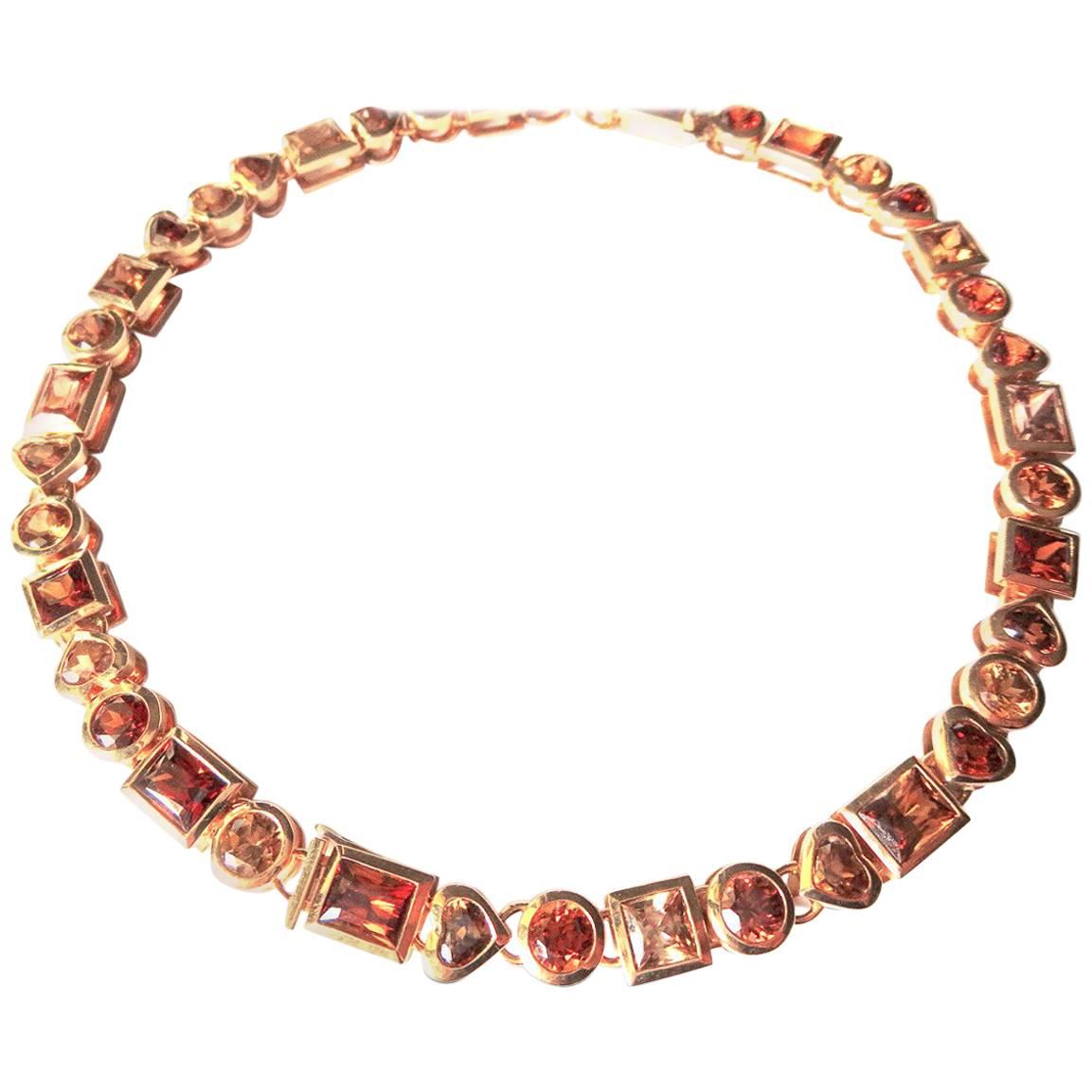 Fine 18k Rosegold Necklace with 42 Citrines  For Sale