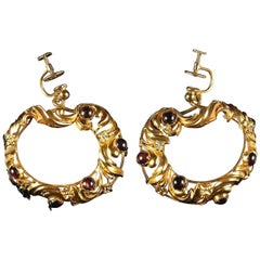 Victorian Garnet Gold Large Screw Fitting Earrings circa 1880