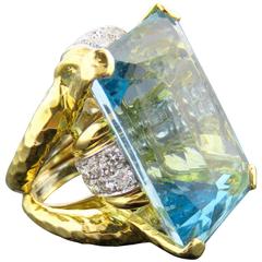 David Webb 69.9 Carat Aquamarine  Diamond  Gold Platinum  Ring