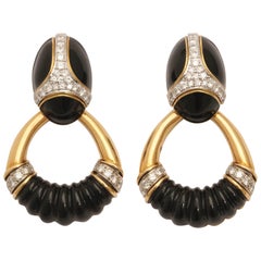 Cellino Onyx-Diamant-Gold-Ohrringe für den Tag und Nacht