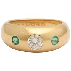  Cartier  Diamond  Emerald  Gold Band Ring