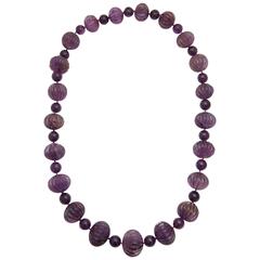 1970s Large Fluted Amethyst and Amethyst Bead Opera Length Necklace 12