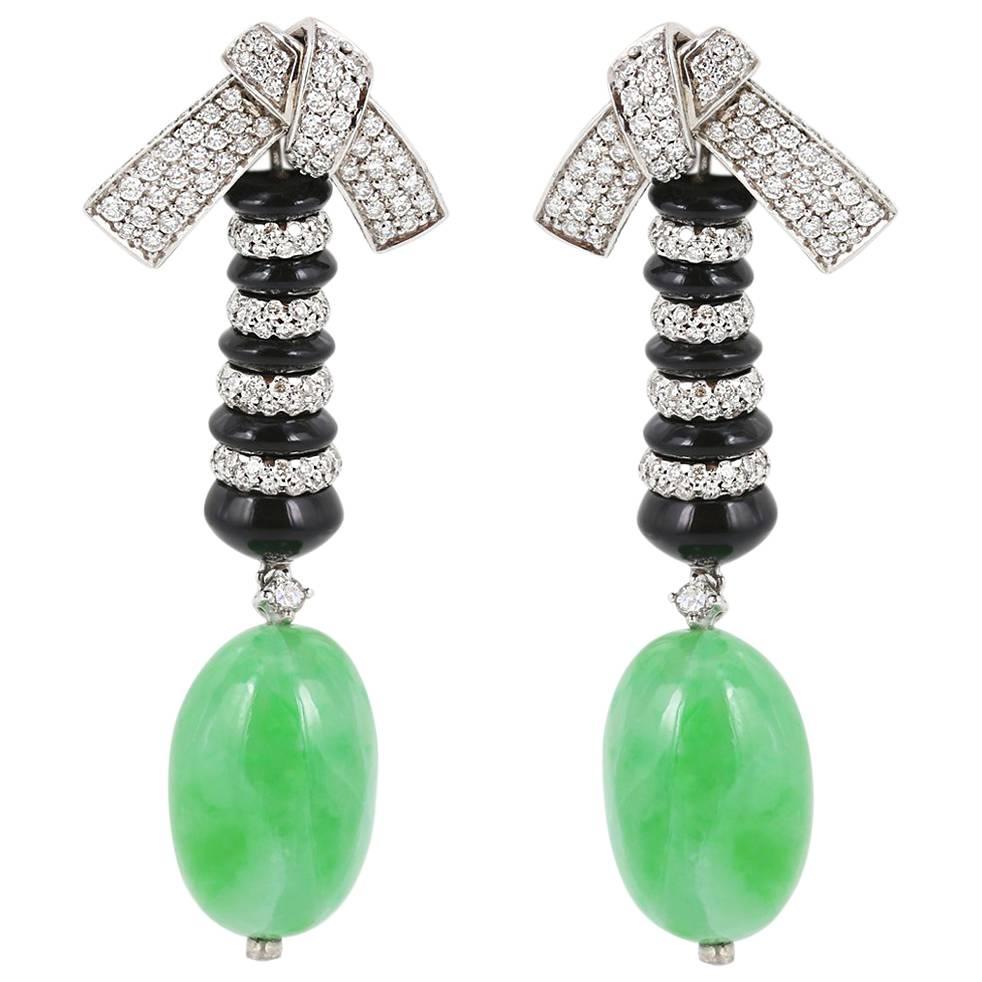 Patrick Mauboussin 32.56 Carat Jade Onyx Diamond White Gold Earrings For Sale