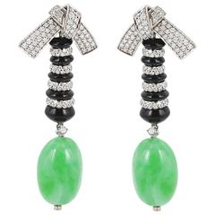 Patrick Mauboussin 32.56 Carat Jade Onyx Diamond White Gold Earrings