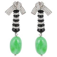 Patrick Mauboussin 32.56 Carat Jade Onyx Diamond White Gold Earrings