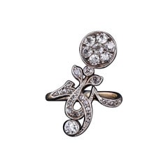 Anillo Antiguo de Diamantes de Plata Cubierto de Oro de 14k