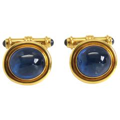Large Deakin and Francis Gold Sapphire Cabochon Cufflinks