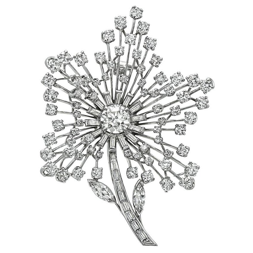 Vintage 6.25cttw Diamond Flower Pin
