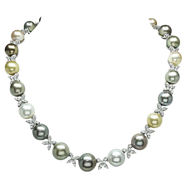 4.50ct Diamond Multi Color South Sea Pearl Necklace