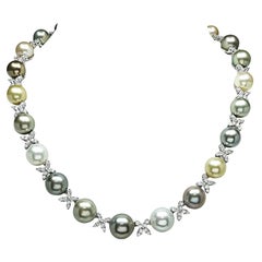 4.50ct Diamond Multi Color South Sea Pearl Necklace