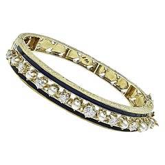 1960s 1.40ct Diamond Pearl Enamel Gold Bangle