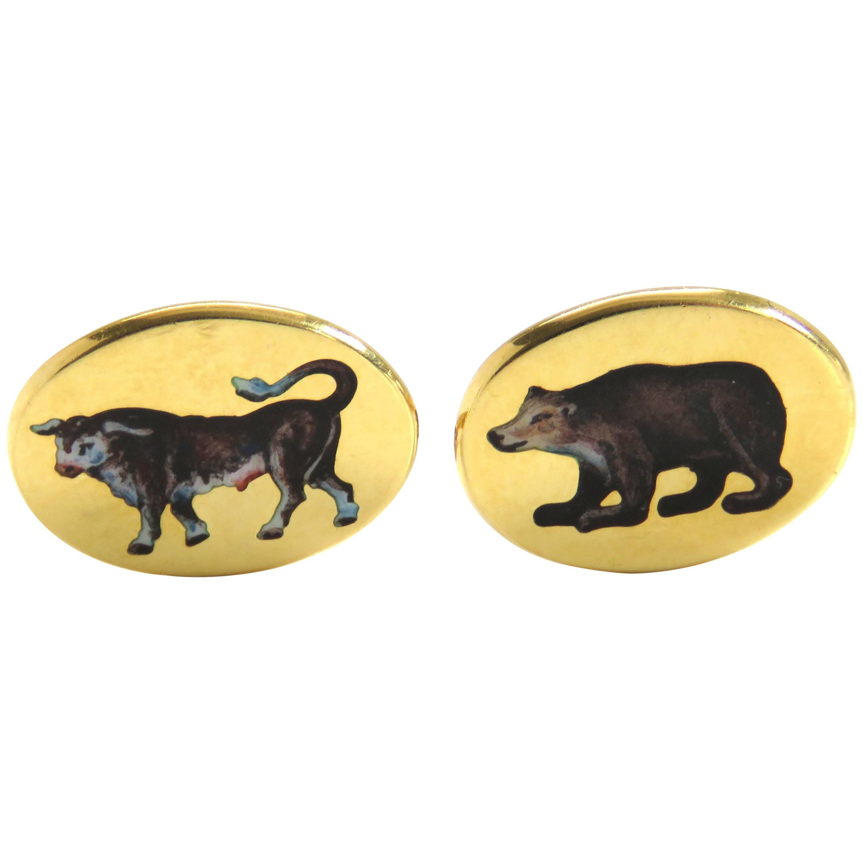 Deakin & Francis Gold Bull Bear Stockbroker Cufflinks For Sale
