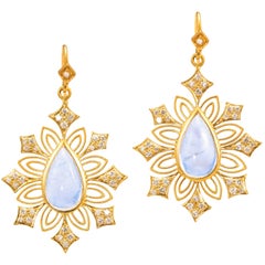 Lauren Harper Rainbow Moonstone, .61 Carats Diamonds Yellow Gold Earrings