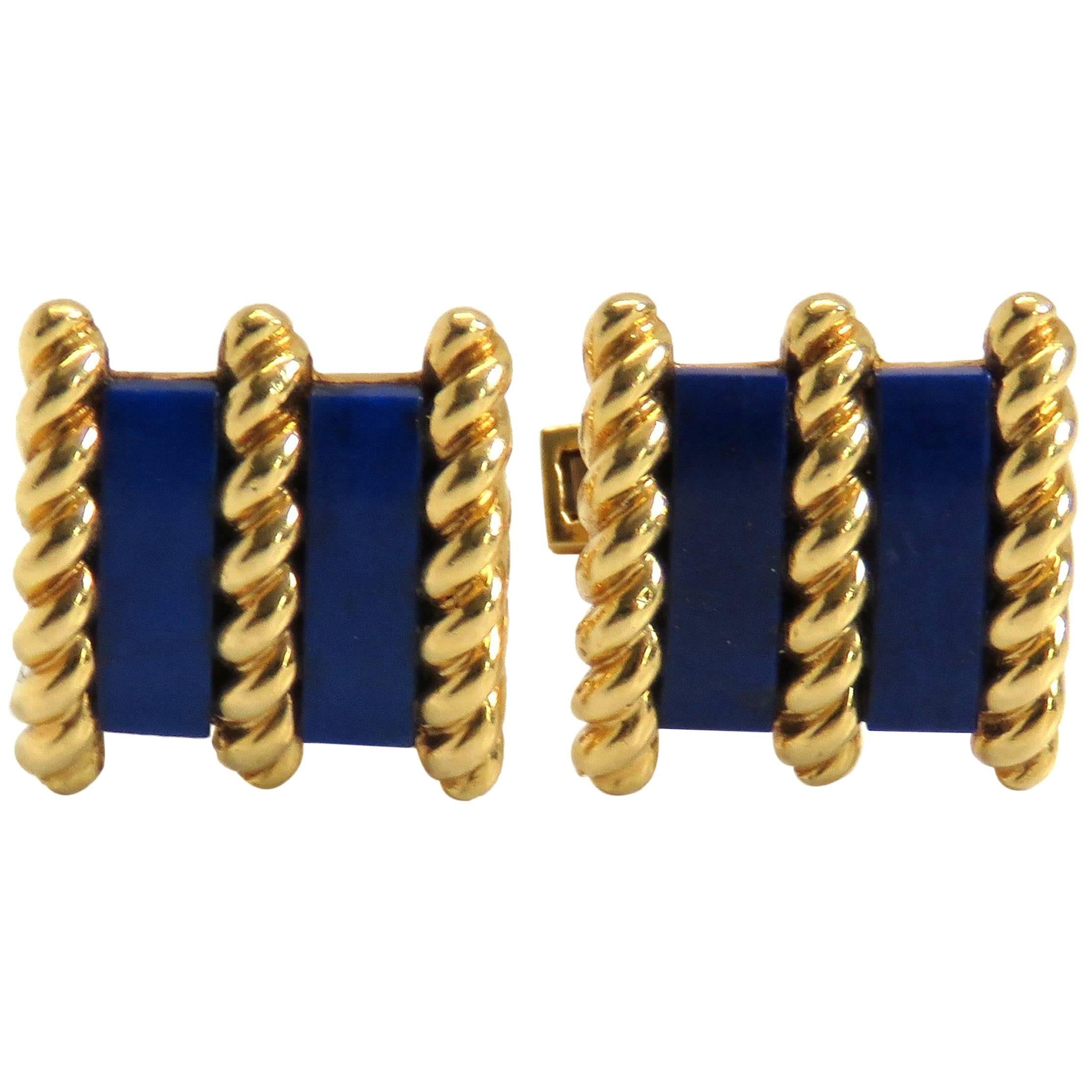 1970s Tiffany & Co Lapis Gold Cufflinks