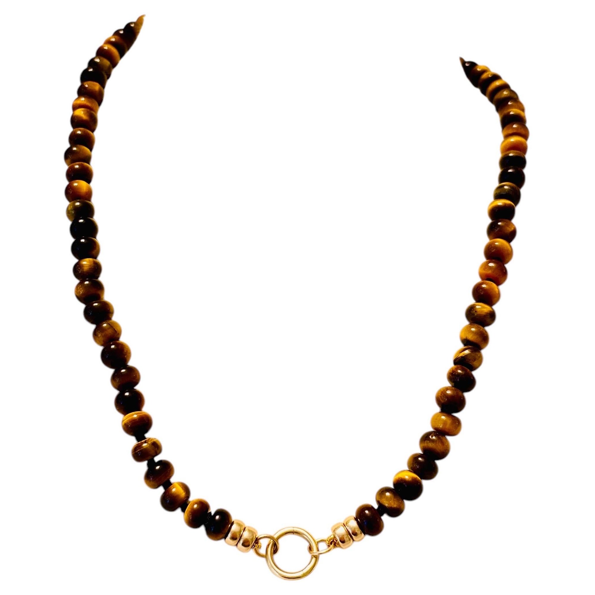 Tiger’s Eye Necklace with 14k Gold Charm Enhancer and Beads - 20"