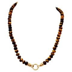 Collier d'oeil de tigre avec breloques et perles en or 14k - 20".