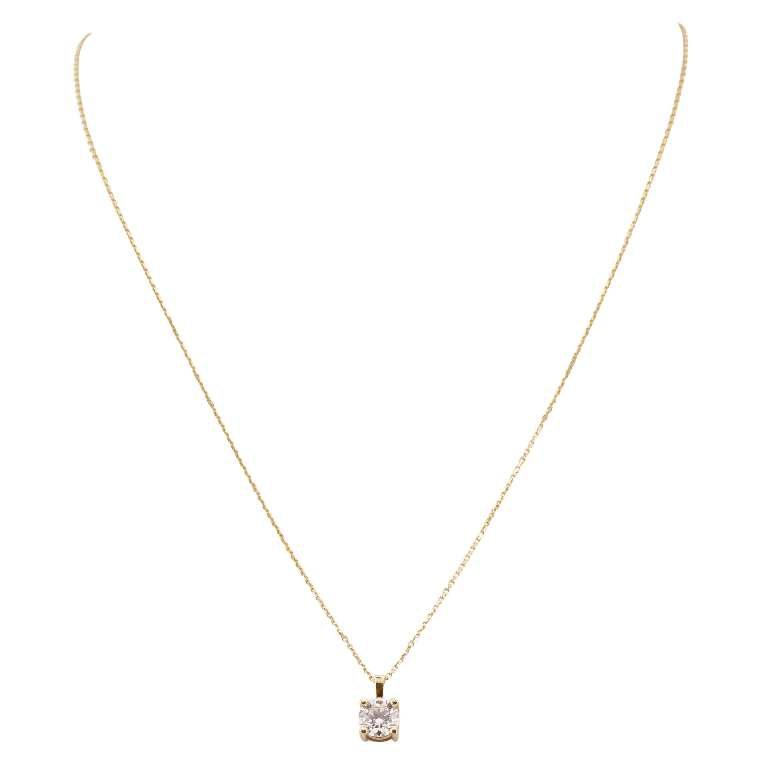 GIA Certified 1 Carat Round Cut 18K Yellow Gold Pendant