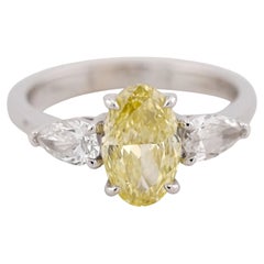 Bague en or 18 carats avec diamant jaune fantaisie taille ovale de 1,20 carat certifié GIA
