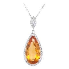 4.16ct Citrine and Diamond & Diamond Pendant Necklace White Gold