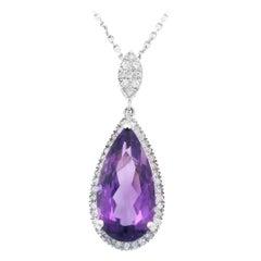 3.94ct Pear Amethyst & Diamond Pendant Necklace White Gold