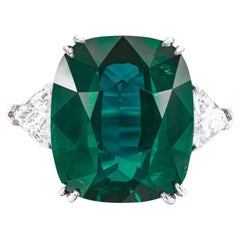 GRS Certified 8.23 Carat Minor Oil Cushion Green Emerald  Ring